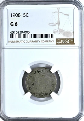 1908 Liberty Head V Nickel NGC GENUINE G6 Coin #3849 #005 - Image 1 of 2
