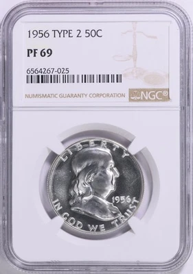 1956 Type 2 Franklin Half Dollar 50c Proof NGC PF 69 (025) - Image 1 of 3