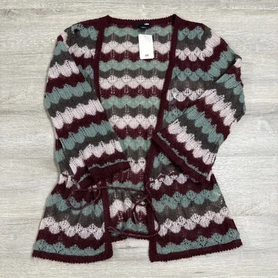 H&M Cárdigan Suéter Para Mujer Multicolor Chevron Rayas Frente Abierto Mezcla Mohair M Foto 1 de 4
