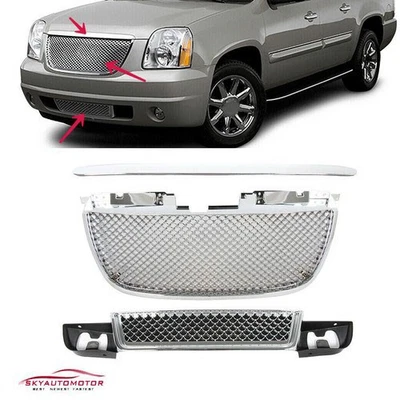 Fit GMC Yukon XL Denali 2007-2014 Front Upper Lower Grille Hood Molding Trim 3pc — 第 1/4 张图片