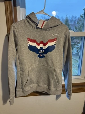 Nike USA Wrestling Hoodie Boys Size Large Grey Sweatshirt 3 Eagle Red/White/Blue - Image 1 of 3