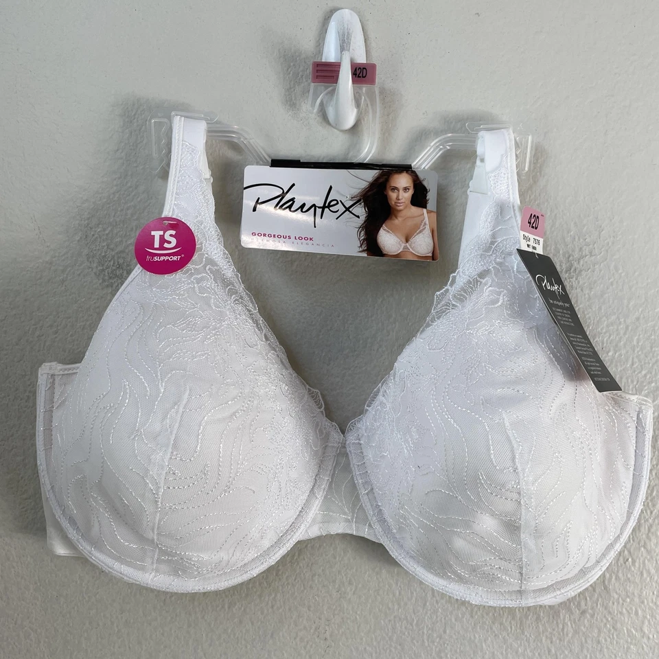 Playtex Bra 7576 Love My Curves Feel Lace Underwire Embroidery 42d