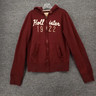 Hollister Hoodie Womens L Large Red 1922 Full Zip Distressed Fleece Sweatshirt - Image 1 of 4