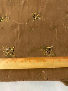 Suede look polyester fabric/light brown with embroidery & sequins 2 yds x 44" - Picture 1 of 1