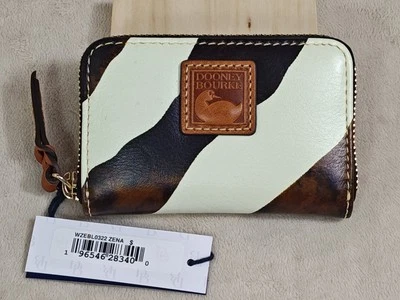 Estuche para tarjetas de crédito Dooney & Bourke de cuero cebra grande con cremallera alrededor 🦓 Cebra Foto 1 de 4