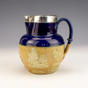 Royal Doulton Lambeth - Salt Glazed Stoneware - Silver Rim Harvest Pattern Jug - Picture 1 of 5
