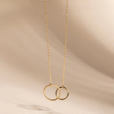 Interlocking Circles Necklace Silver linked Necklace Double Hoop Rings Necklace - Image 1 of 4