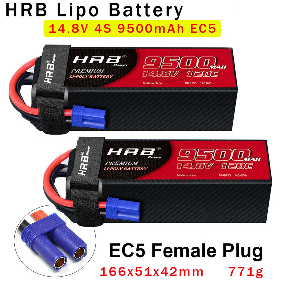 2x HRB 14.8V 4S 9500mAh LiPO Battery EC5 for RC Car X-Maxx V2 UDR Car Truck - Image 1 of 4