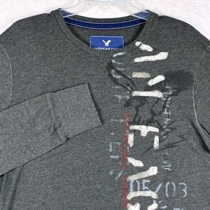 VTG American Eagle Y2k Distressed Logo Shirt Mens LT Gray Preppy Streetwear - Picture 1 of 9