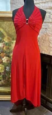 De Colección Vestido Halter Rojo Navidad De Laru Y2K Cuentas Estrás Talla 8 Línea A Foto 1 de 4