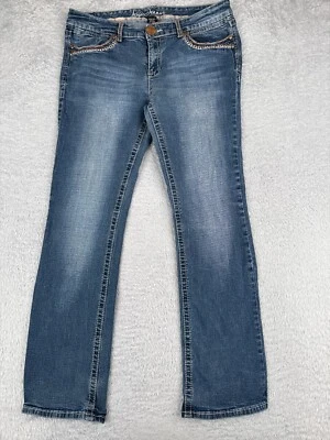 Pantalones Vaqueros Ariya Juniors 15 Azul Denim Acampanado Bordado Tiro Medio Algodón 32x31 Foto 1 de 4