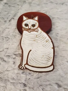 Vintage Victoria Littlejohn Ceramic White Cat Stoneware Trivet Wall Decor - Picture 1 of 6