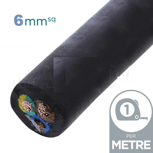 6mm x 3Core Rubber Cable Flex  H07RNF Heavy Duty 47Amp Cooker or Hot Tubs - Image 1 of 1
