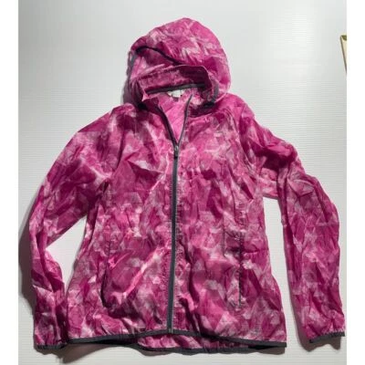 BCG Pink Geometric Pattern Lightweight Windbreaker Jacket with Hood Medium - Image 1 of 4