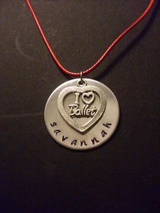 Personalized Name "I <3 Ballet" Heart Charm Hand Stamped 1.25" Necklace - Bild 1 von 4
