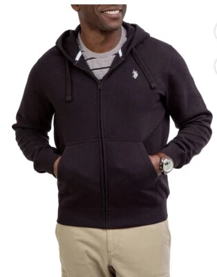 Мужская толстовка с капюшоном на молнии US POLO ASSN размер 2XL темно-синяя слегка флисовая новая - Изображение 1 из 4