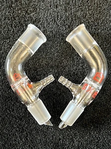 Two Vacuum Take-Off Adapters Bent 105°, 19/22 Tapered Ground Joints, Barbed Hose - Picture 1 of 4