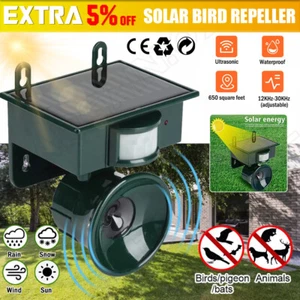 Solar Ultrasonic Bird Repeller Pest Control Scarer Deterrent PIR Motion Sensor - Picture 1 of 12