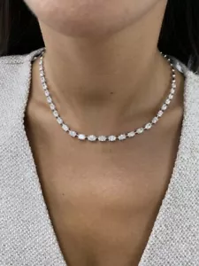 Oval Lab-Created Diamond Tennis Necklace 10.31ct E/VS1 14K White Gold - Picture 1 of 8