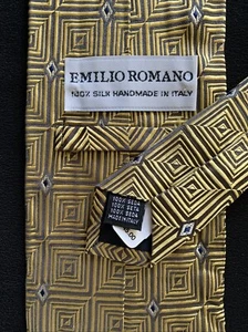 Emilio Romano Italian Silk Neck Tie Vintage Gold Textured Diamond New Old Stock - Picture 1 of 13