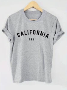 Ladies T-shirt California Print Womens Short Sleeve Casual Tops Pullover Tees - Picture 1 of 3