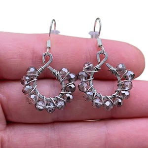 Smoky Quartz Silver BDay Gift Wire Wrap Teardrop Earrings Sterling Hooks Jewelry - Picture 1 of 10
