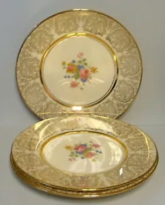 Vogue GOLD ENCRUSTED FILIGREE FLORAL VOG143 Dinner Plates SETS OF FOUR More Here - Picture 1 of 4