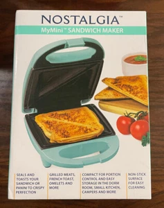 Nostalgia MyMini Sandwich Maker Teal Grilled Cheese Omelet Non-Stick New in Box - Picture 1 of 4