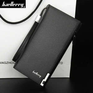 Long Wallet Card Holder Male Clutch Purse Large Capacity Black Wallet For Men UK - Picture 1 of 7