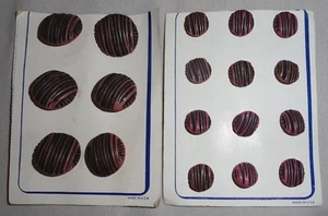 18 Vintage USA Buttons on Original Cards Mauve w/Black Stripes - Picture 1 of 5