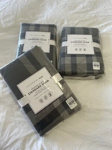 Pottery Barn Dorm | Lot (3) | Xander Plaid Standard Shams Classic Gray NIP - Picture 1 of 6