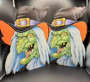 Set 2 Fustelle Halloween Vintage Cartone Streghe Floccate Decorazioni 12" - Foto 1 di 5