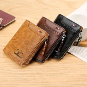 Mens FID Blocking Leather Wallet Credit Card ID Holder Zipper Purse Waterproof - Picture 1 of 17