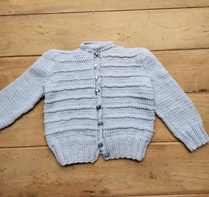 Hand Knit Child Toddler Sweater Cardigan Ap Size 2T - 3T Handmade Pale Blue - Picture 1 of 11