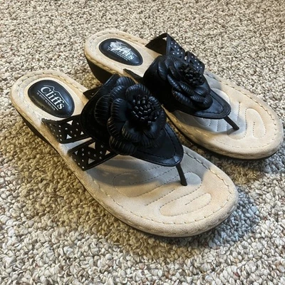 Sandalias Cliffs by White Mountain Cynthia Talla 10 M Deslizables Negras Florales Tachonadas Foto 1 de 4