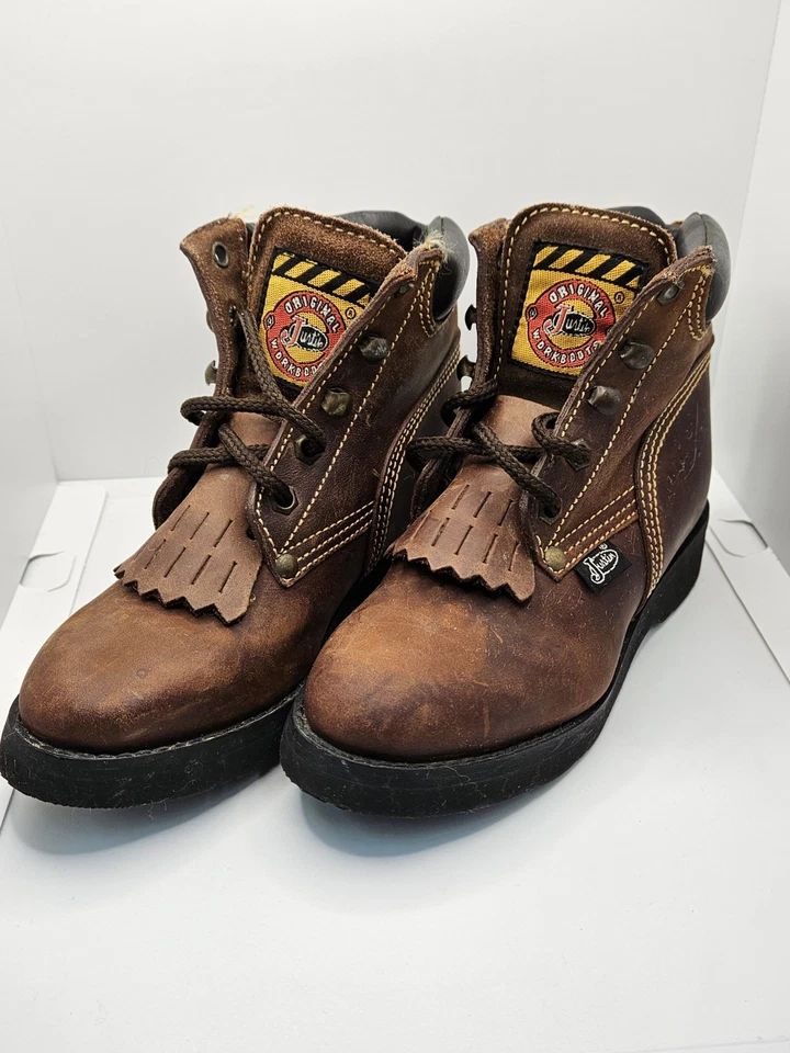 BOTAS JUSTIN JUNIORS CUERO MARRÓN KILTIE WESTERN con cordones talla 13 D Foto 1 de 4