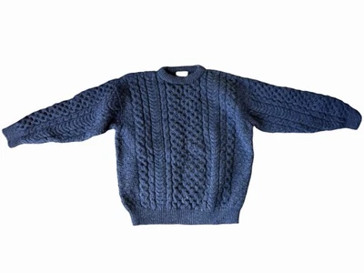 VTG LL Bean Chunky Cable Knit 100% Wool Sweater Made In Ireland Blue Men's XL - Image 1 of 4