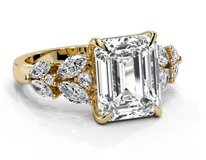 IGI Cert 4.70CT FVS2 Emerald Cut Lab Grown Diamond Ring 14k Yellow Gold - Picture 1 of 10
