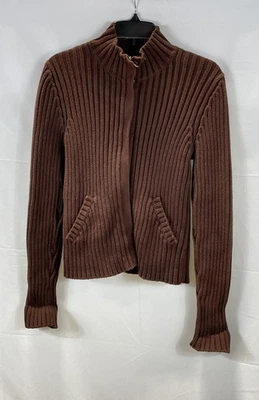 Ralph Lauren Women's Brown Vintage Y2K Ribbed Knit Full Zip Sweater Size S - Image 1 of 4