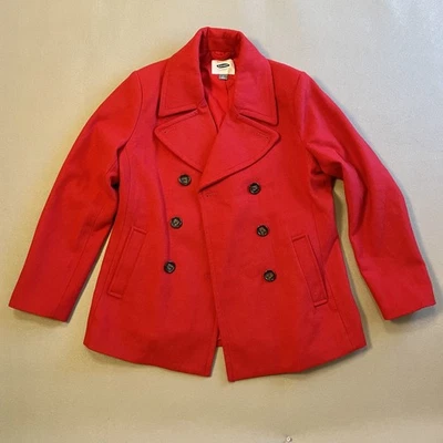 OLD NAVY YOUTH GIRLS RED PEA COAT WINTER JACKET SIZE M DOUBLE BREASTED  - Image 1 of 4