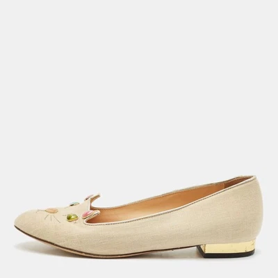 Charlotte Olympia Tela Oro Claro Cristales Gatito Ballet Pisos Talla 37.5 Foto 1 de 4