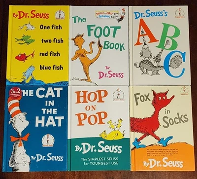 6 Dr. Seuss Beginner Books ABC, Fox in Socks, Cat in the Hat, One Fish, Foot + Foto 1 de 4
