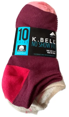 Calcetines K Bell para mujer y mujer No Show, se adapta a zapatos talla 5,5-10, 10 pares, multicolor Foto 1 de 4