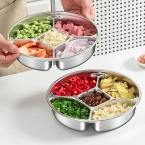 5 Grid Kitchen Food Preparation Tray 304 Stainless Steel Snack Tray  Fruit - Picture 1 of 12
