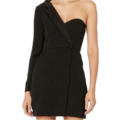 BCBG Max Azria Dress 04 Black One-Shoulder Tuxedo Mini Cocktail Party Sheath - Image 1 of 4