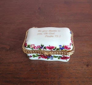 Kaiserliche Porzellan Scharnier Schmuckschatulle Psalm 75:1 - Bild 1 von 7