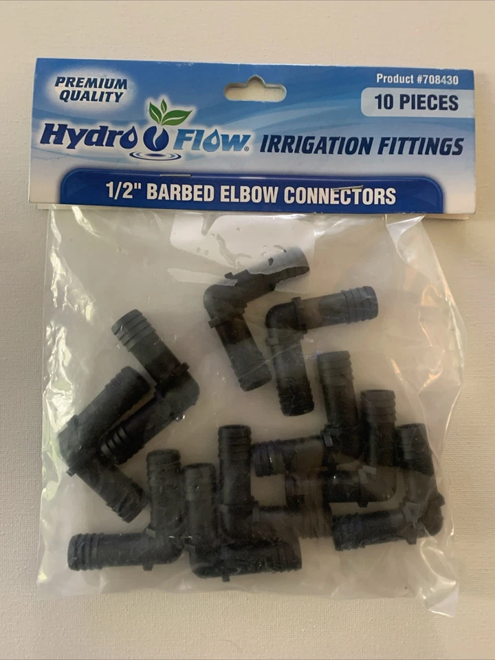 10 pc Hydro Flow 1/2” Barbed 90 Degree Elbow Connectors Irrigation Fittings NEW - Image 1 of 4