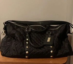 Steve Madden Ex Large Black Quilted Messenger Tote Bag 24x13 Weekender Bag - Picture 1 of 9