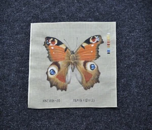 Hand Painted Needlepoint Petit Point Penelope Canvas Peacock Butterfly - Picture 1 of 4
