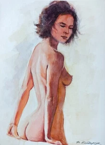 Original watercolor painting. Beautiful naked girl. Minimalist illustration art - Picture 1 of 10